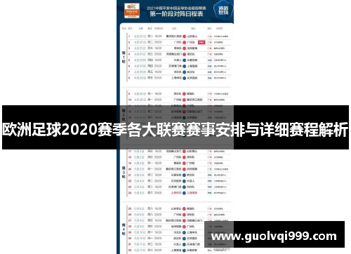 欧洲足球2020赛季各大联赛赛事安排与详细赛程解析