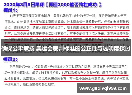 确保公平竞技 奥运会裁判标准的公正性与透明度探讨